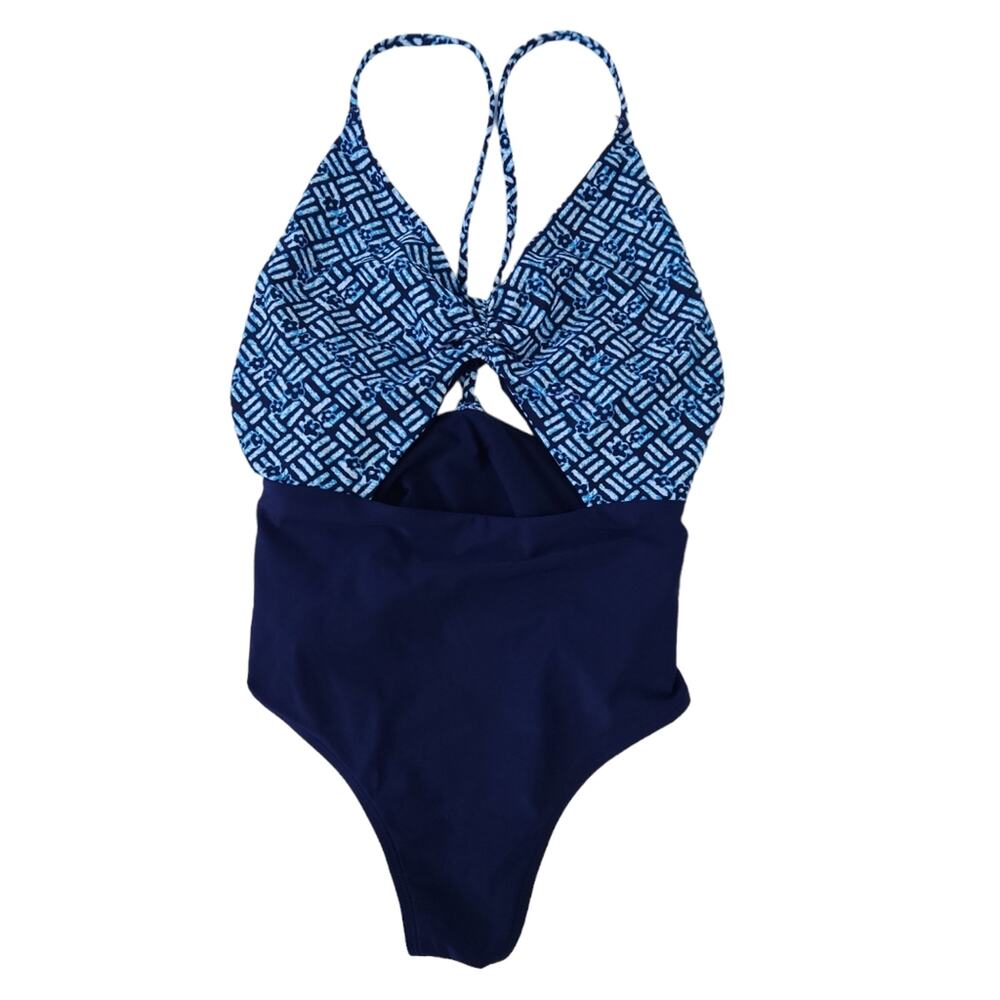 Aerie One Piece Swimsuit Cutout Medium Blue Bathing Suit Strappy Back Excellent